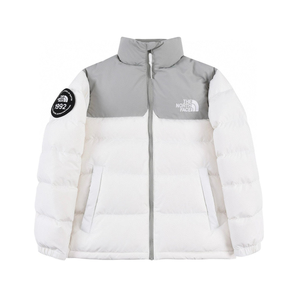 The North Face 1992 Patch Color Block Puffer Jacket | Grey & White | Women's & Men's Streetwear Style