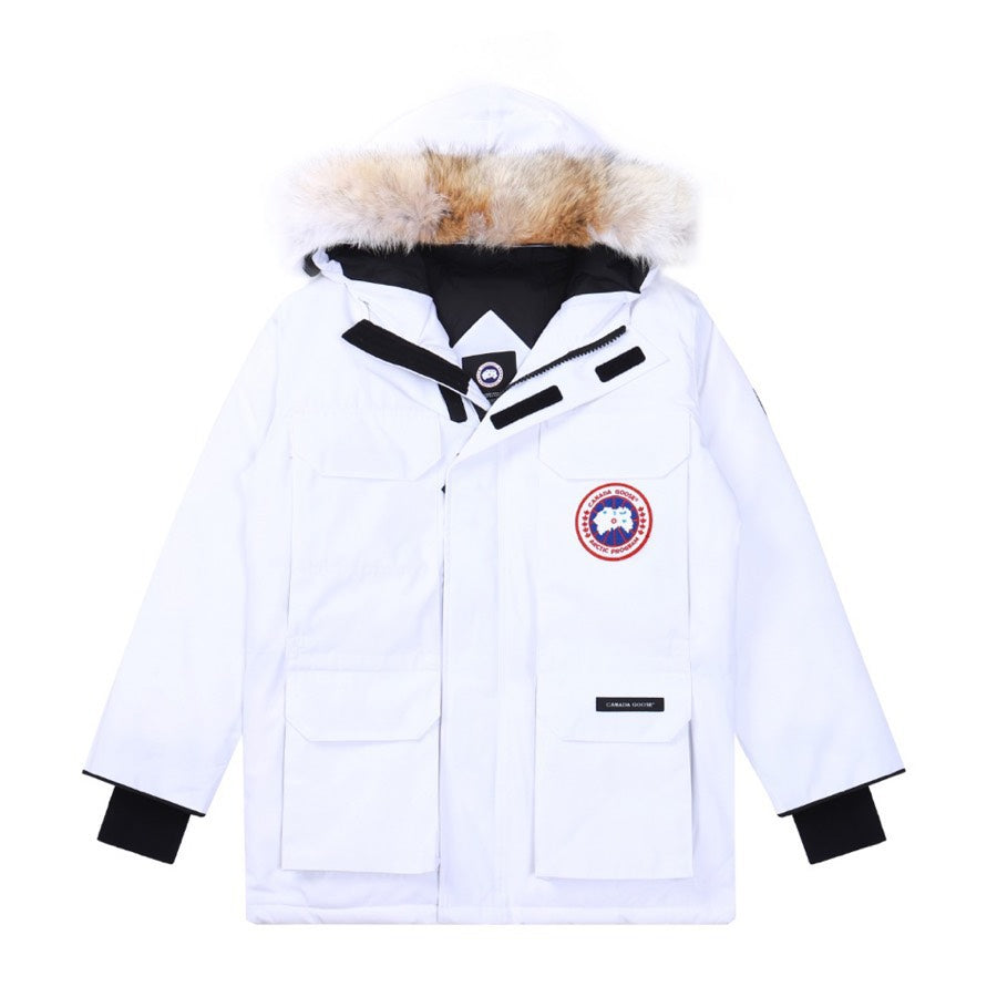 Canada Goose Women's Men's Down Parka Jacket with Coyote Fur - White