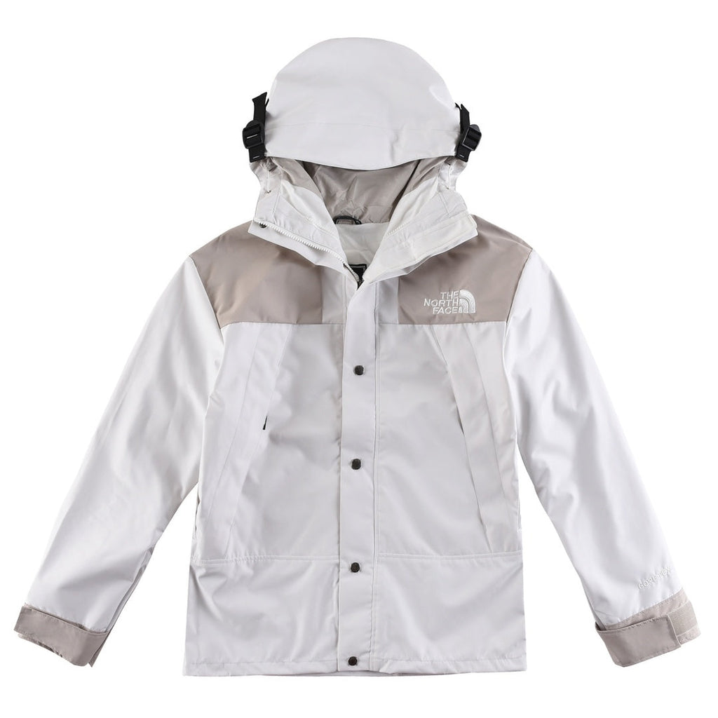 The North Face Women's/Men's GORE-TEX Hooded Mountain Jacket - White & Khaki Color Block Waterproof Shell
