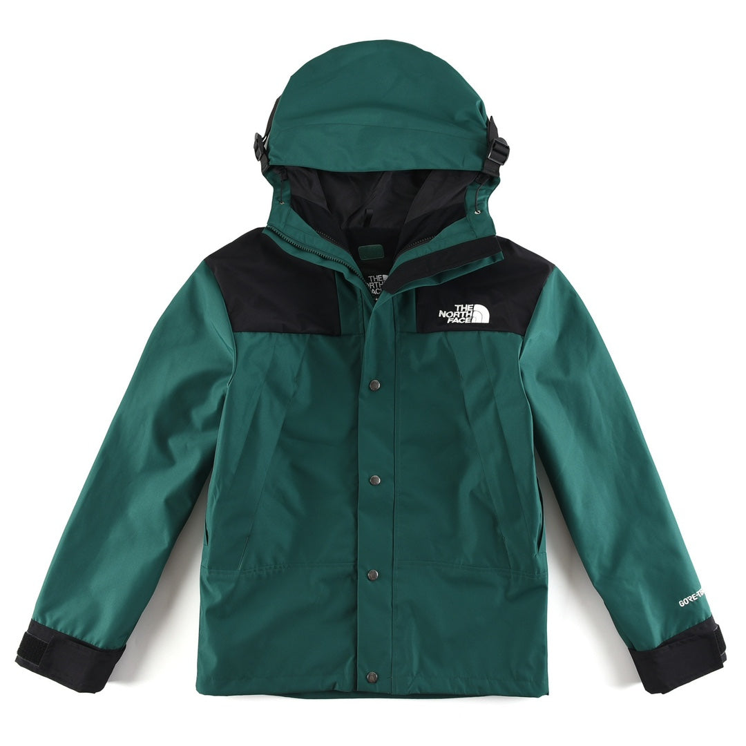 The North Face Women's Men's GORE-TEX Hooded Mountain Jacket - Green & Black Color Block Waterproof Shell