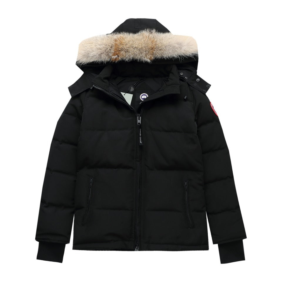 Canada Goose Women's Men's Fur Hood Short Puffer Jacket - Black