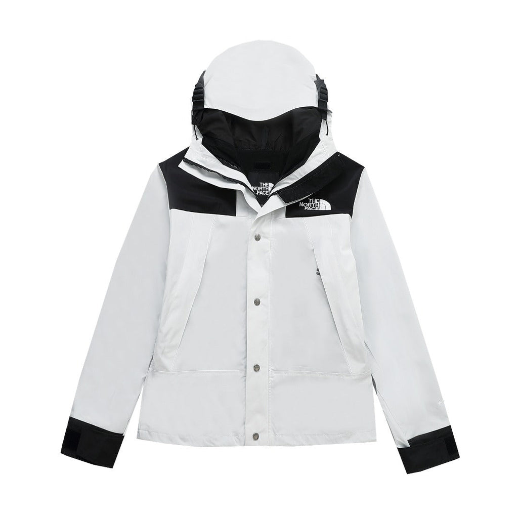 The North Face Women's Men's GORE-TEX Hooded Mountain Jacket - White & Black Color Block Waterproof Shell
