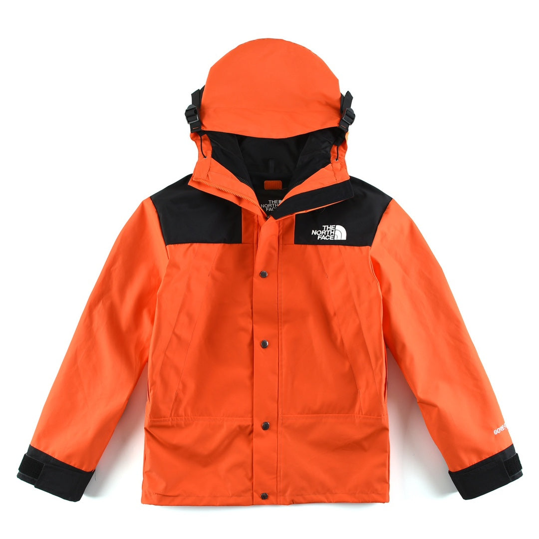 The North Face Women's Men's GORE-TEX Hooded Mountain Jacket - Orange & Black Color Block Waterproof Shell