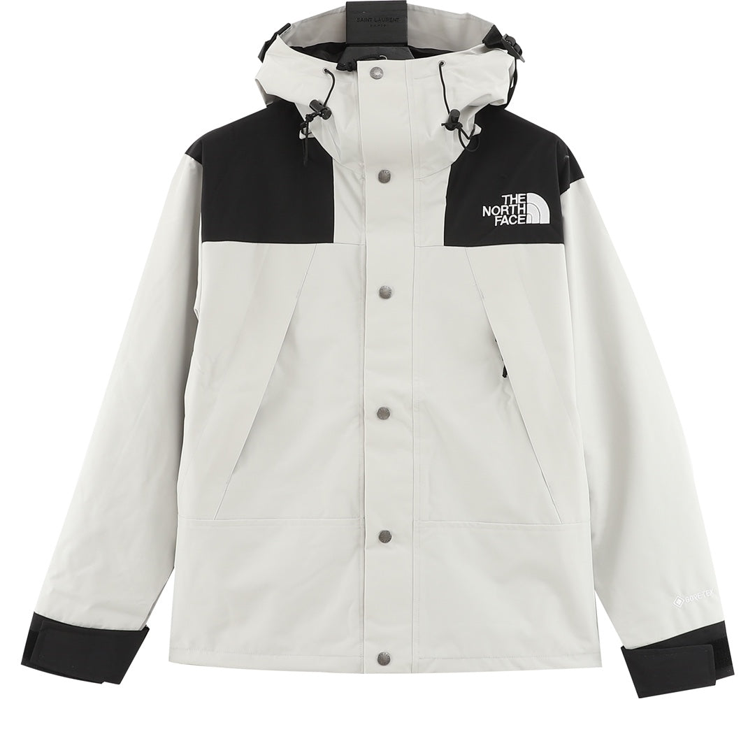The North Face Women's Men's GORE-TEX Hooded Mountain Jacket - Off White & Black Color Block Waterproof Shell