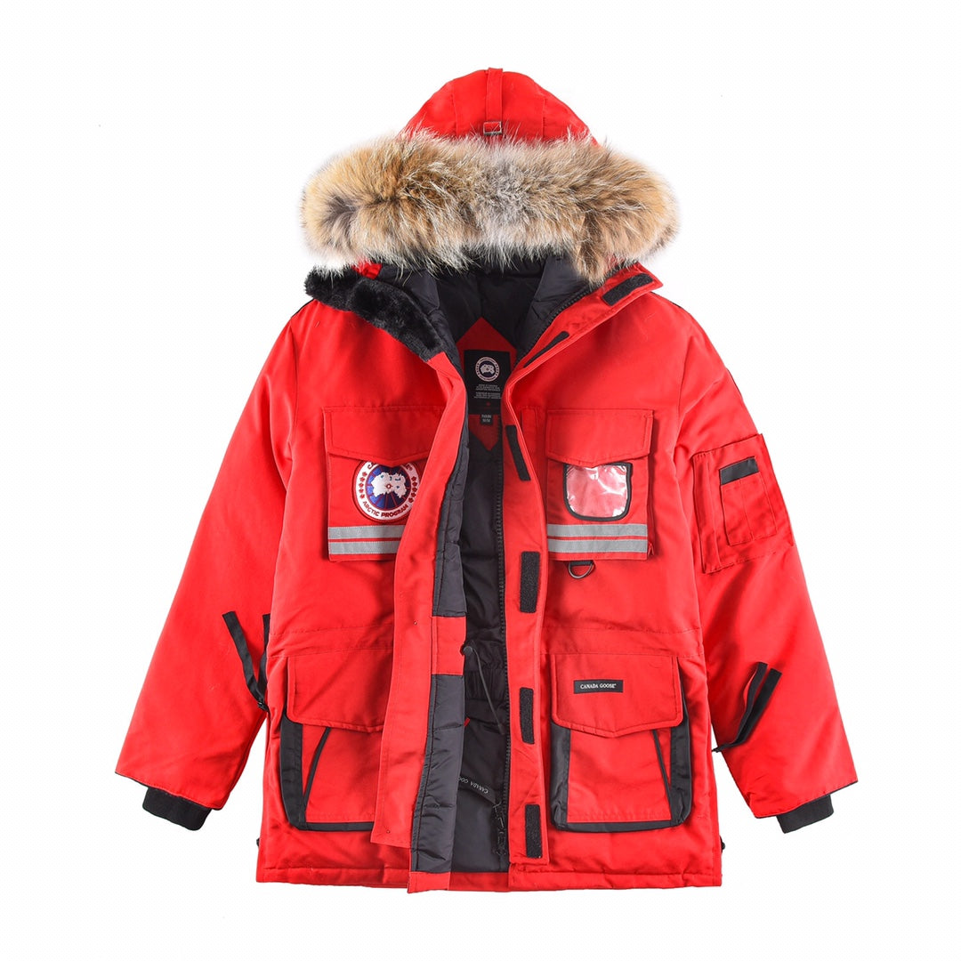 Canada Goose Women's Men's Expedition Down Parka Jacket with Coyote Fur - Red