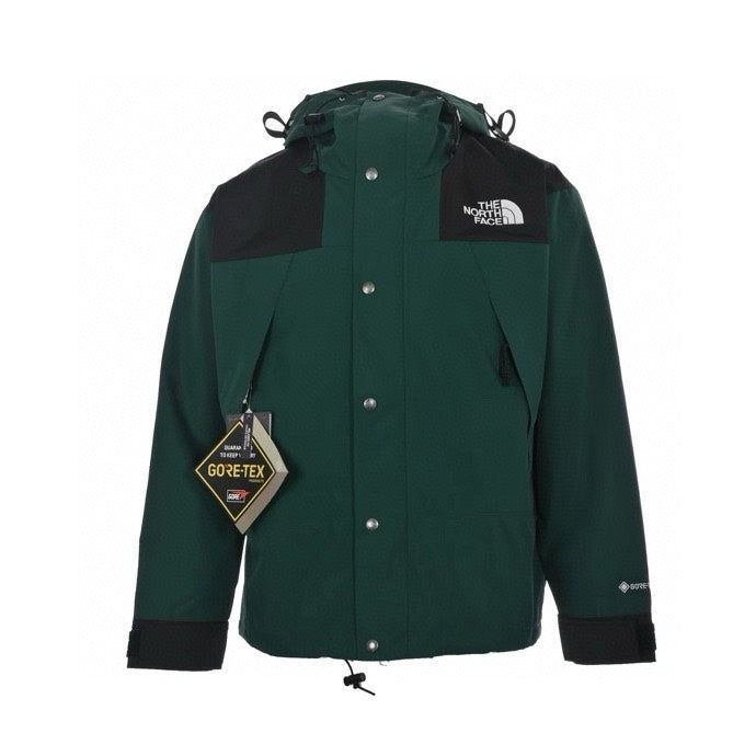 The North Face Women's Men's GORE-TEX Hooded Mountain Jacket - Dark Green & Black Color Block Waterproof Shell