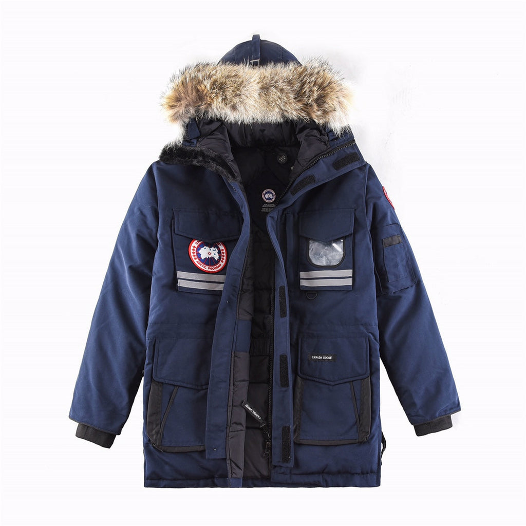 Canada Goose Women's Men's Expedition Down Parka Jacket with Coyote Fur - Navy Blue