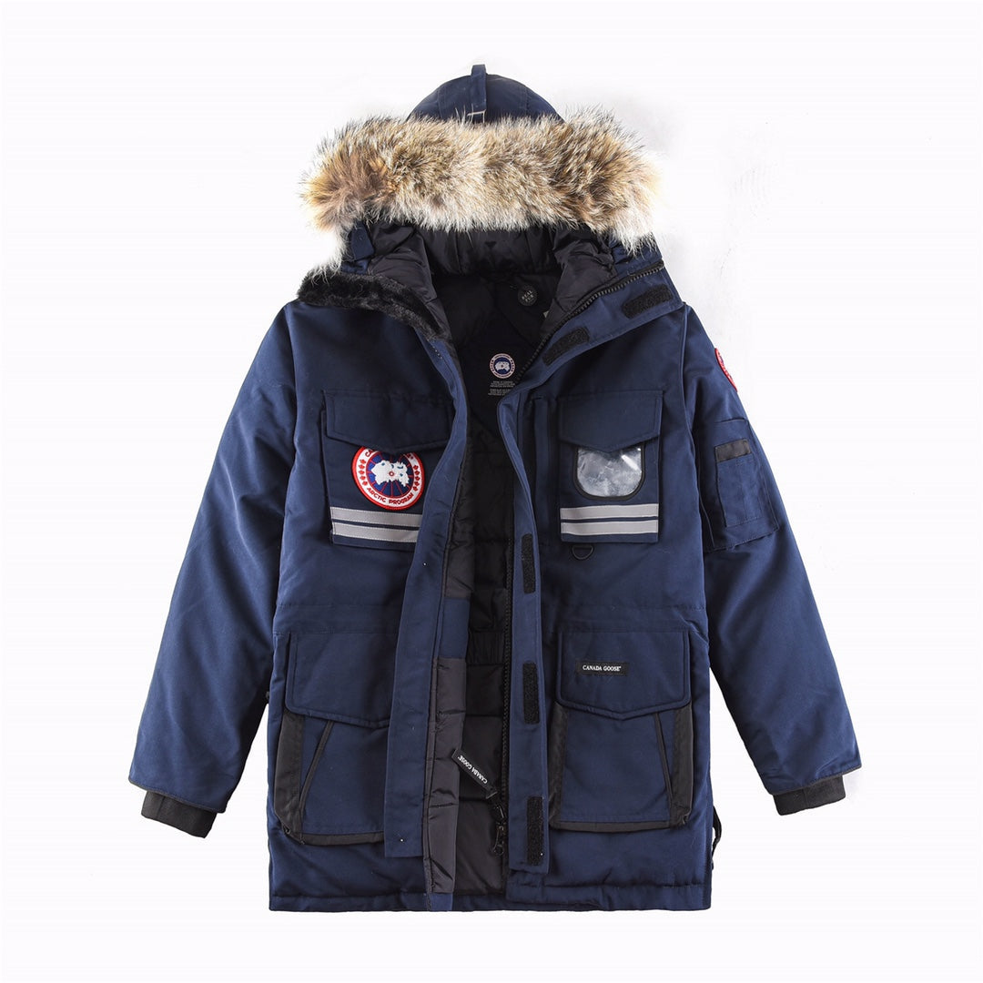 Canada Goose Women's Men's Expedition Down Parka Jacket with Coyote Fur - Navy Blue