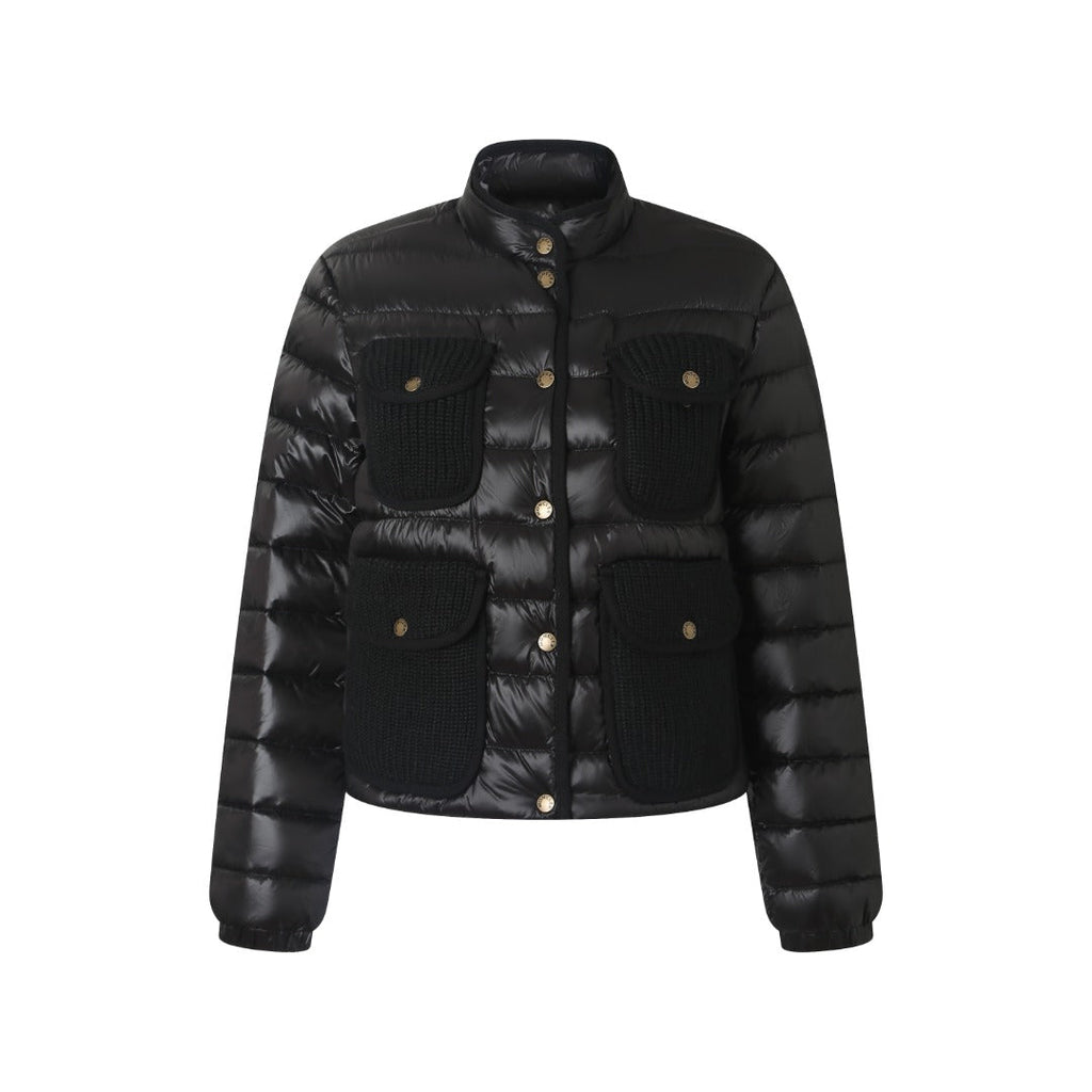 Moncler Women's Men's Knit Pocket Stand Collar Short Down Jacket - Black