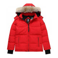 Canada Goose Women's Men's Short Hooded Down Jacket with Coyote Fur - Red