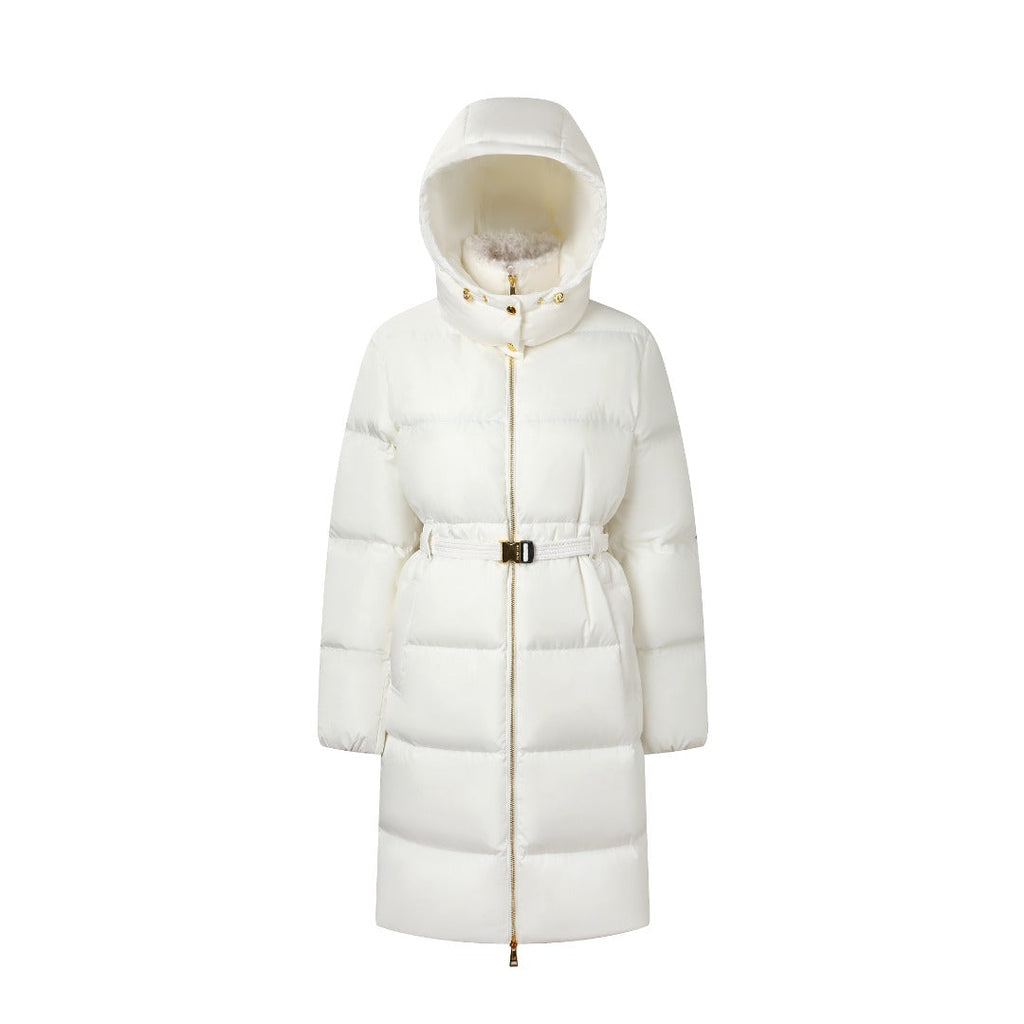 Moncler Women's Men's Belted Hooded Long Down Coat - White