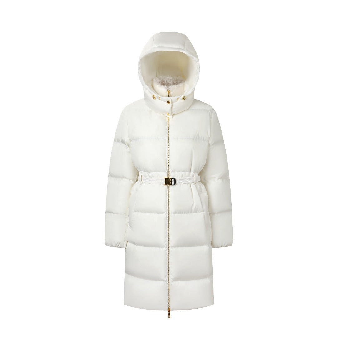 Moncler Women's Men's Belted Hooded Long Down Coat - White