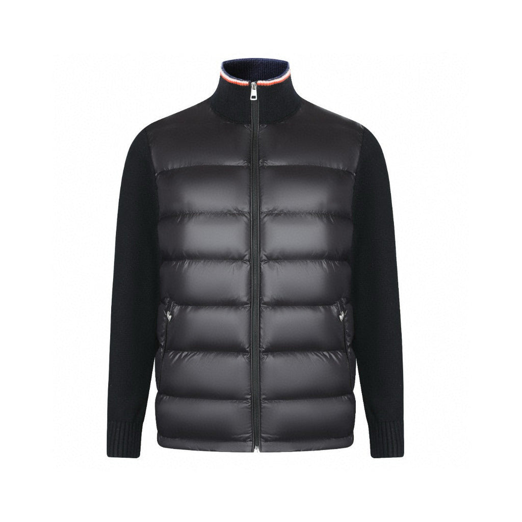 Moncler Women's Men's Knit Panel Stand Collar Down Jacket - Black