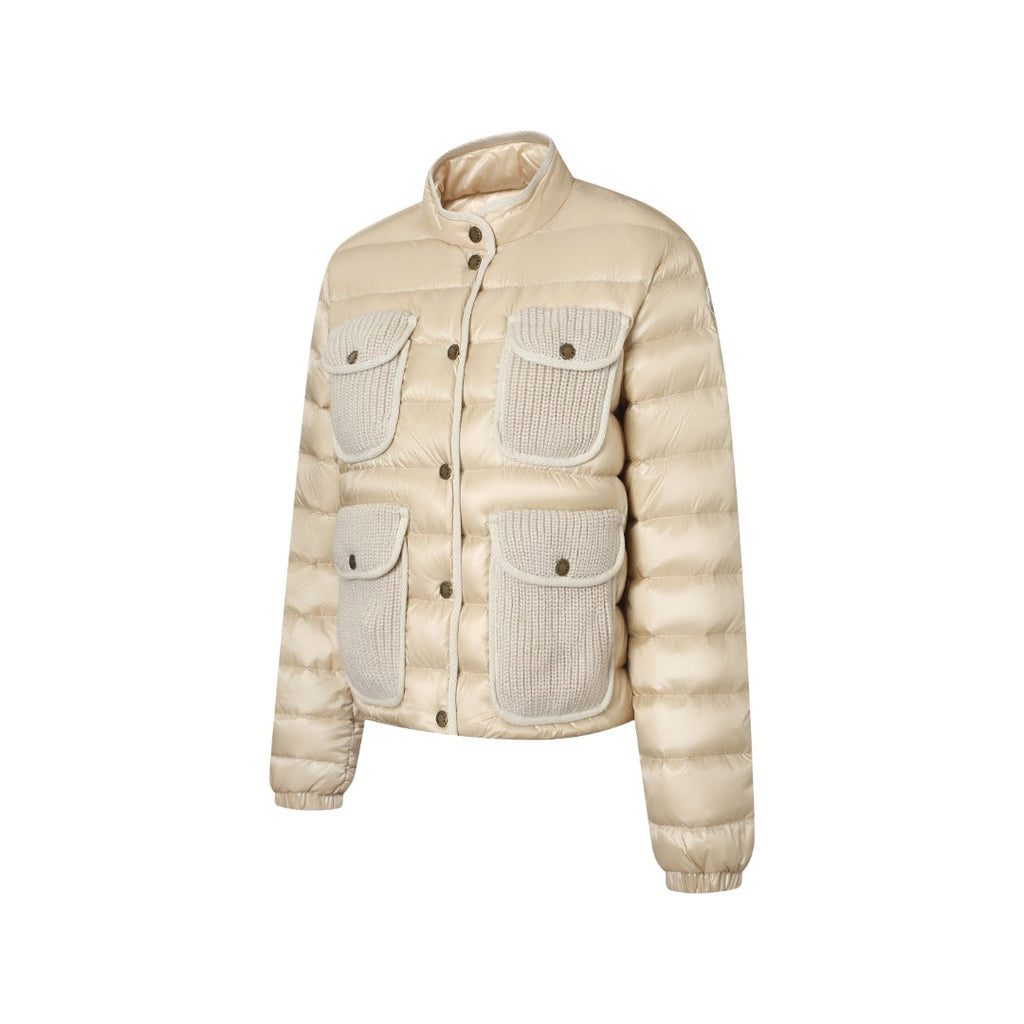 Moncler Women's Men's Knit Pocket Stand Collar Short Down Jacket - Beige
