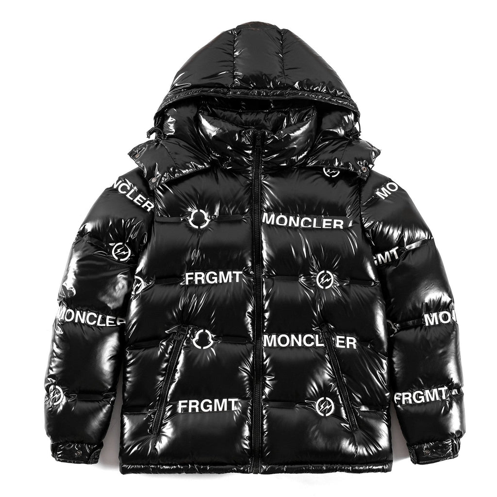 Moncler x Fragment Women's Men's Shiny Hooded Down Jacket - Black