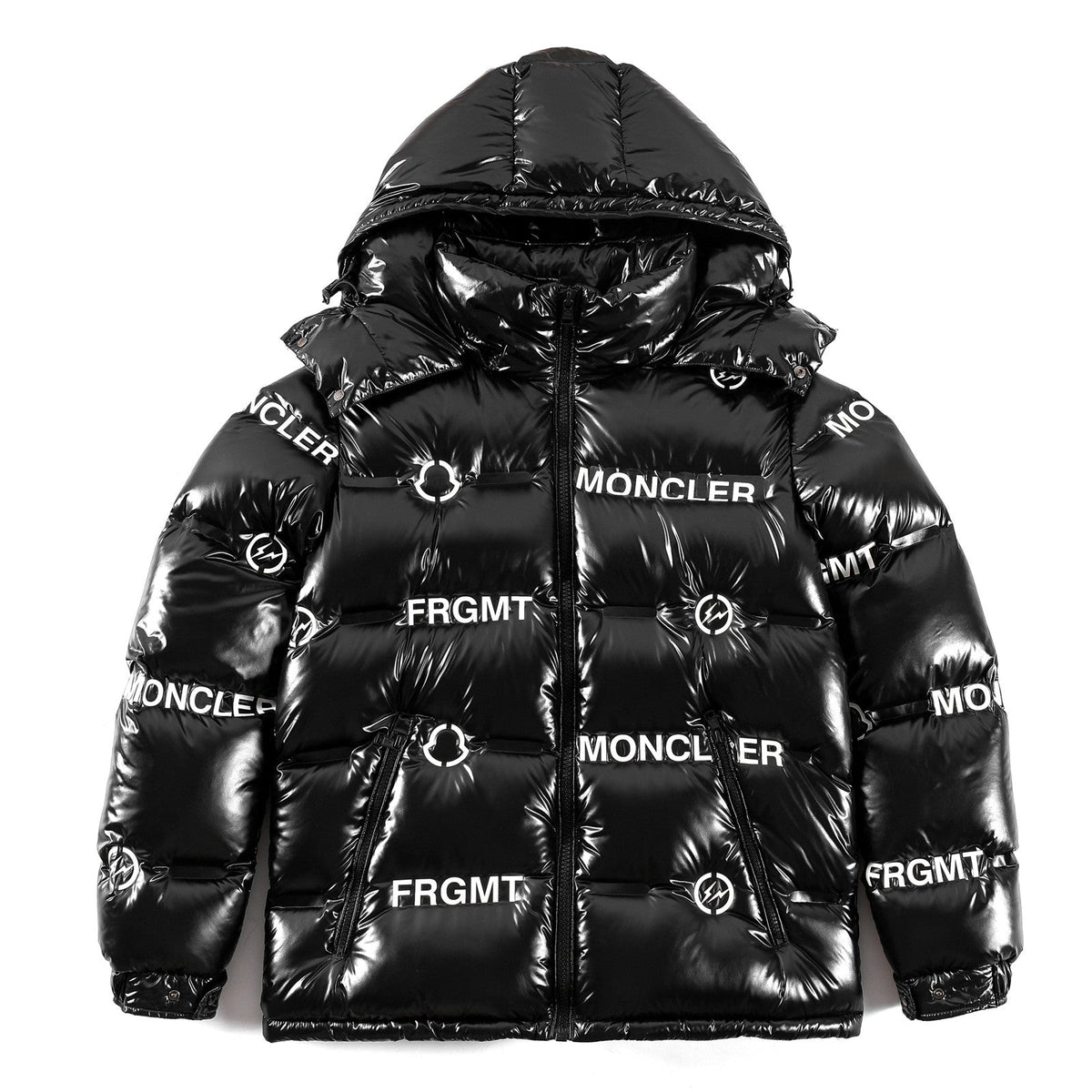 Moncler x Fragment Women's Men's Shiny Hooded Down Jacket - Black