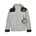 The North Face Women's Men's GORE-TEX Hooded Mountain Jacket - Light Gray & Black Color Block Waterproof Shell