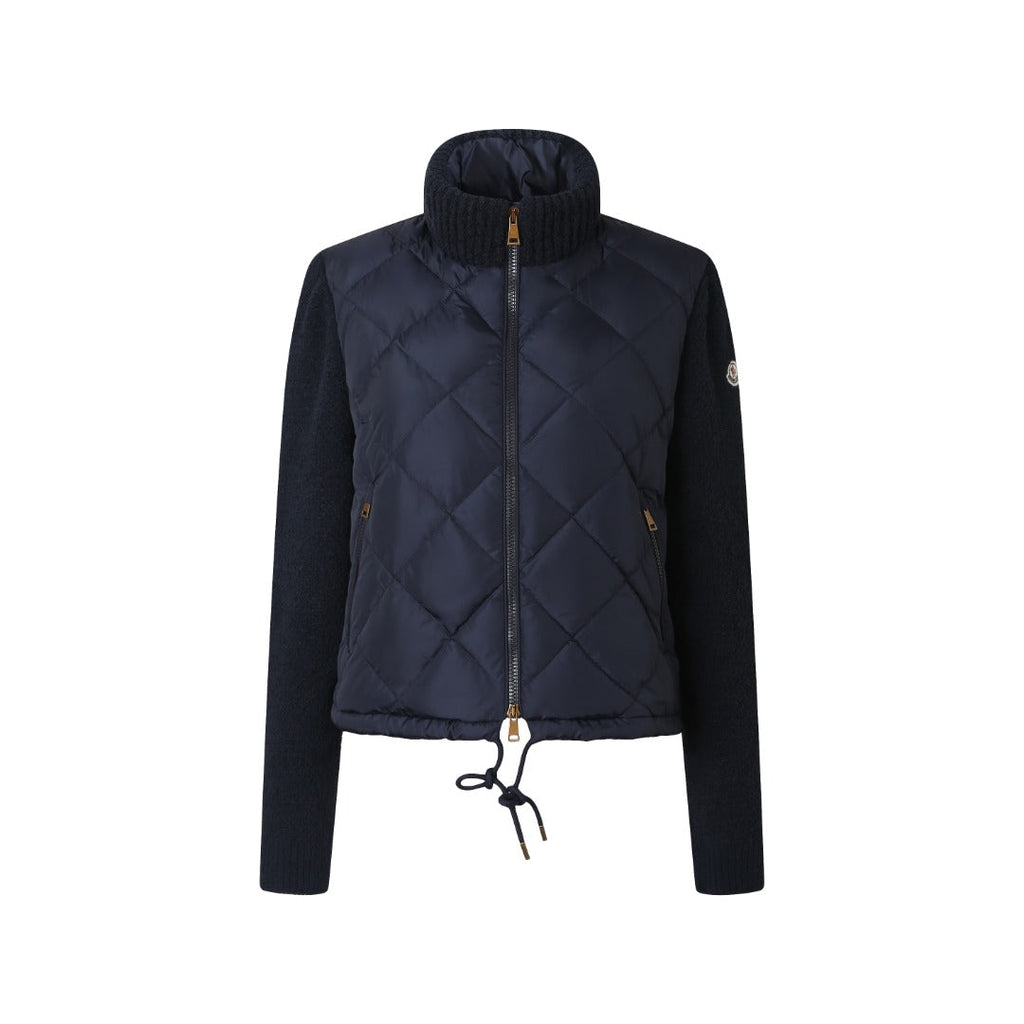 Moncler Women's Men's Diamond Quilted Knit Sleeve Down Jacket - Navy