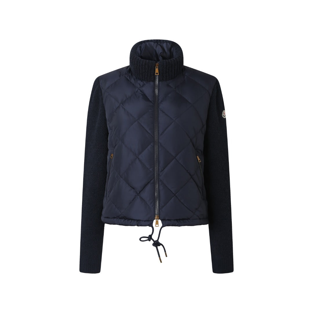Moncler Women's Men's Diamond Quilted Knit Sleeve Down Jacket - Navy