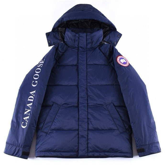 Canada Goose Women's Men's Short Hooded Down Jacket - Navy Blue