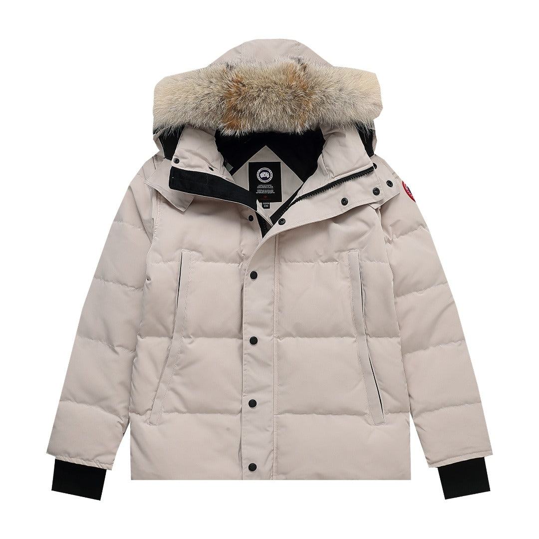 Canada Goose Women's Men's Fur Hood Mid-Length Puffer Jacket - Beige