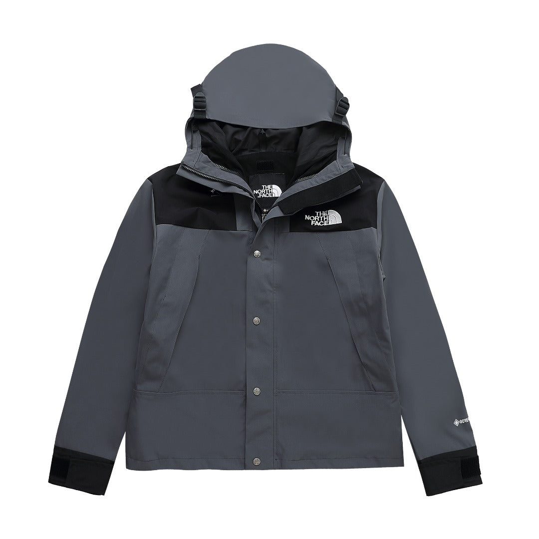 The North Face Women's Men's GORE-TEX Hooded Mountain Jacket - Gray & Black Color Block Waterproof Shell