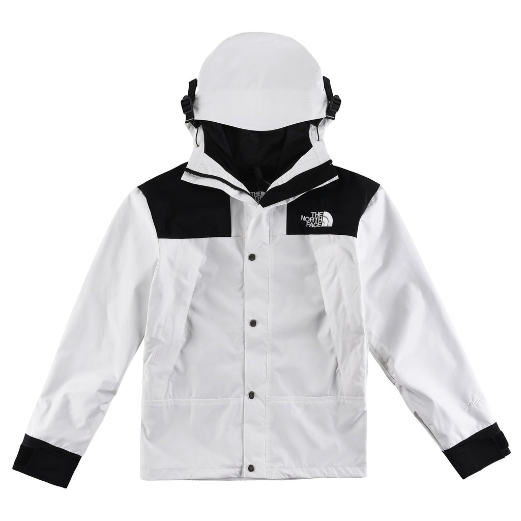 The North Face Women's Men's GORE-TEX Hooded Mountain Jacket - White & Black Color Block Waterproof Shell