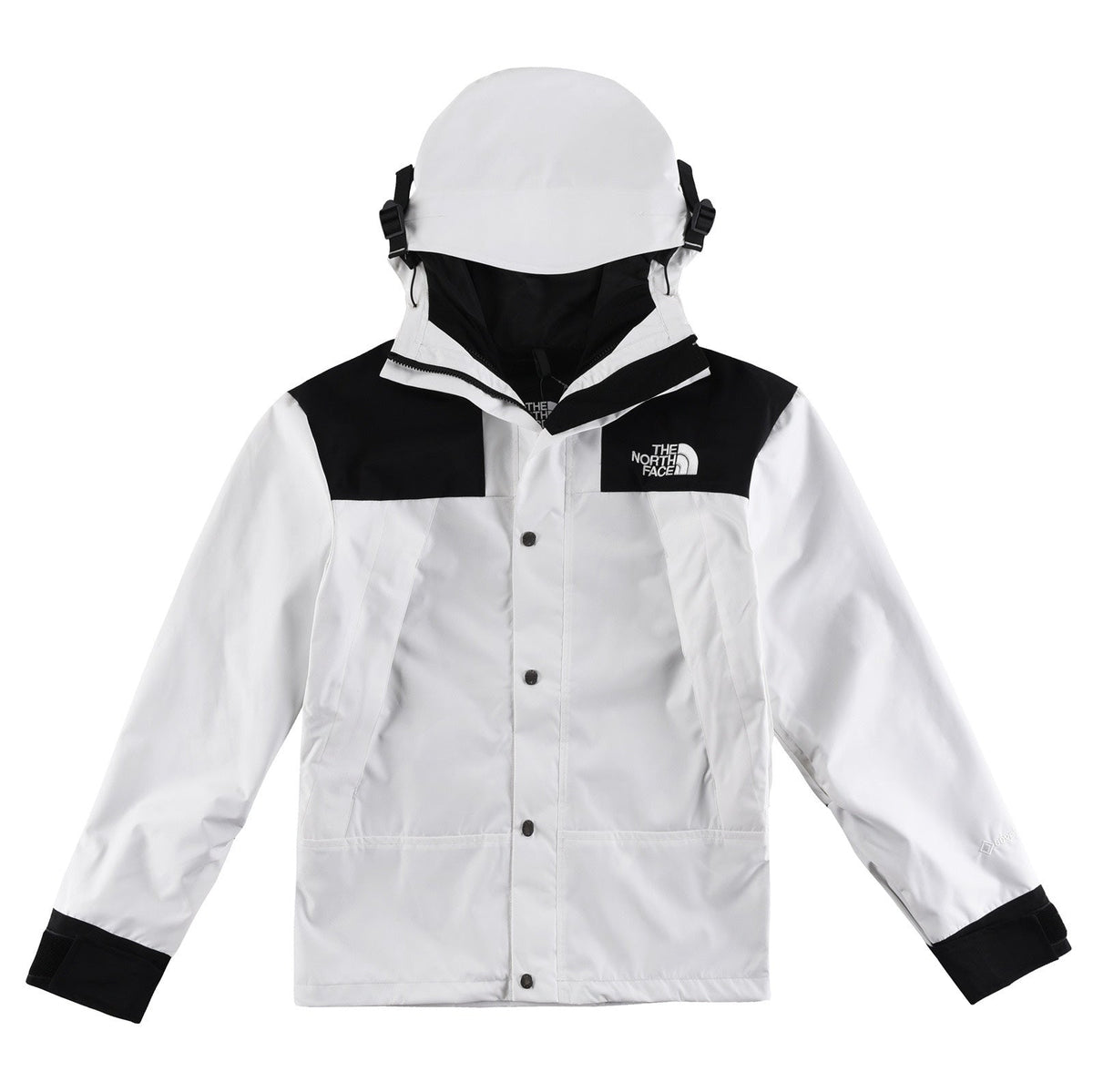 The North Face Women's Men's GORE-TEX Hooded Mountain Jacket - White & Black Color Block Waterproof Shell