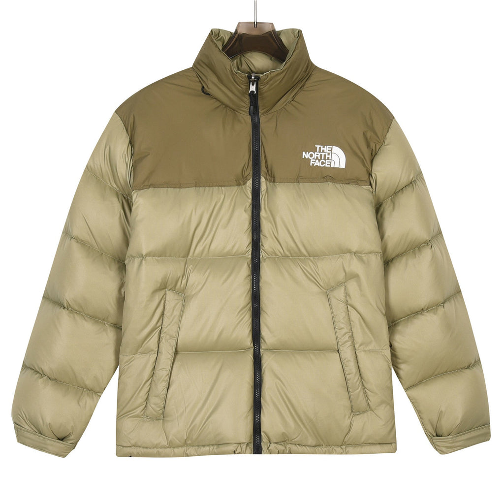 The North Face Color Block Stand Collar Puffer Jacket | Olive Green | Women's & Men's Streetwear Style