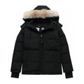 Canada Goose Women's Men's Short Hooded Down Jacket with Coyote Fur - Black