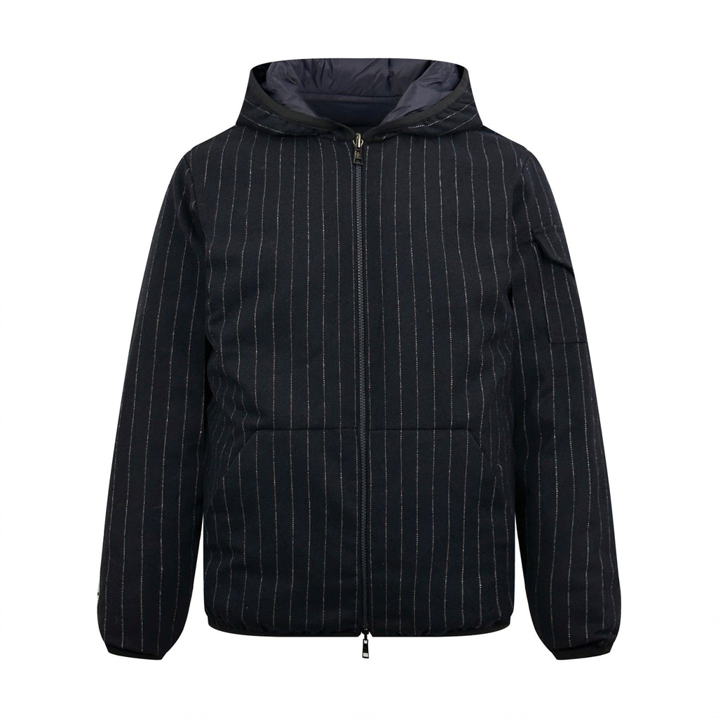 Moncler Women's Men's Dark Pinstripe Hooded Down Jacket