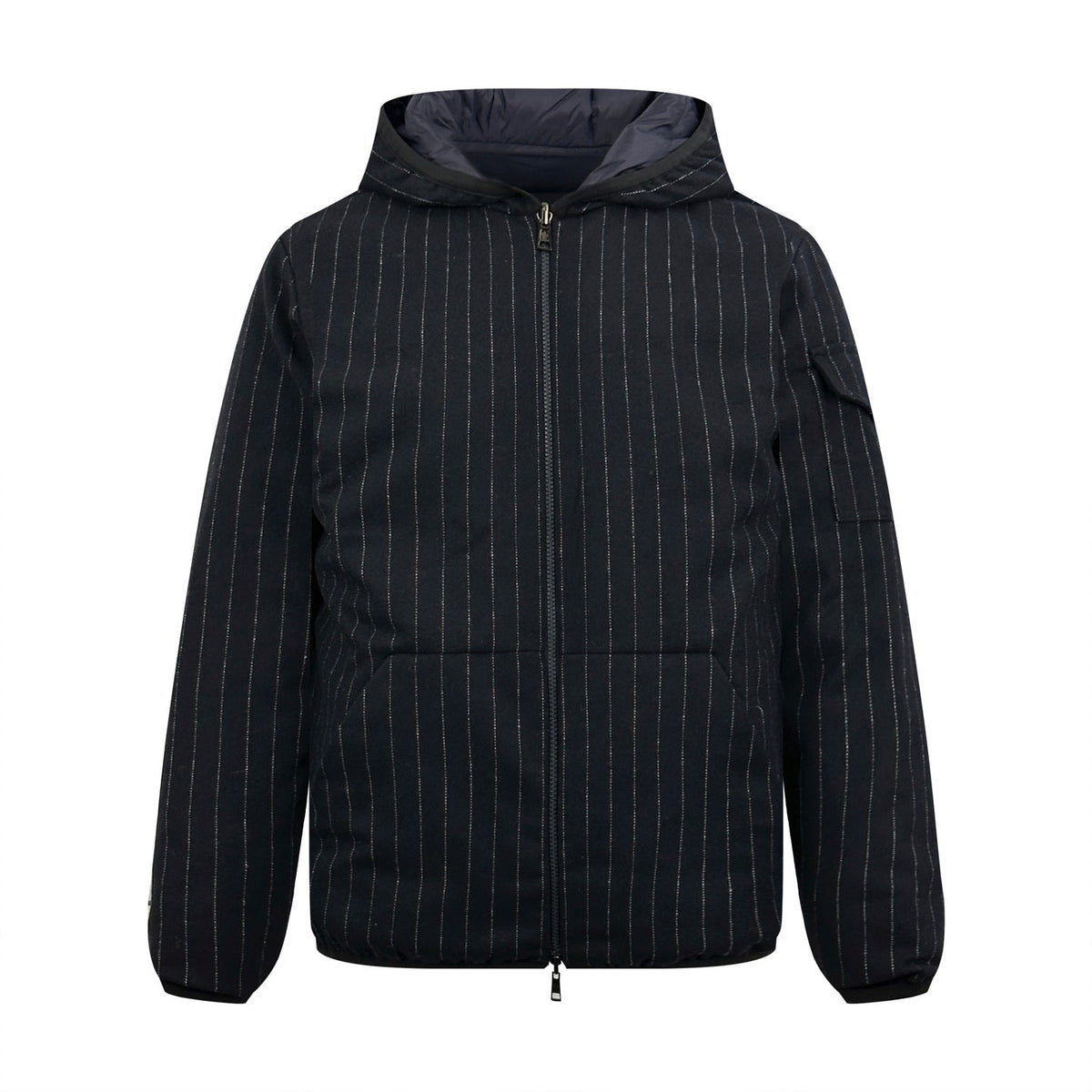 Moncler Women's Men's Dark Pinstripe Hooded Down Jacket