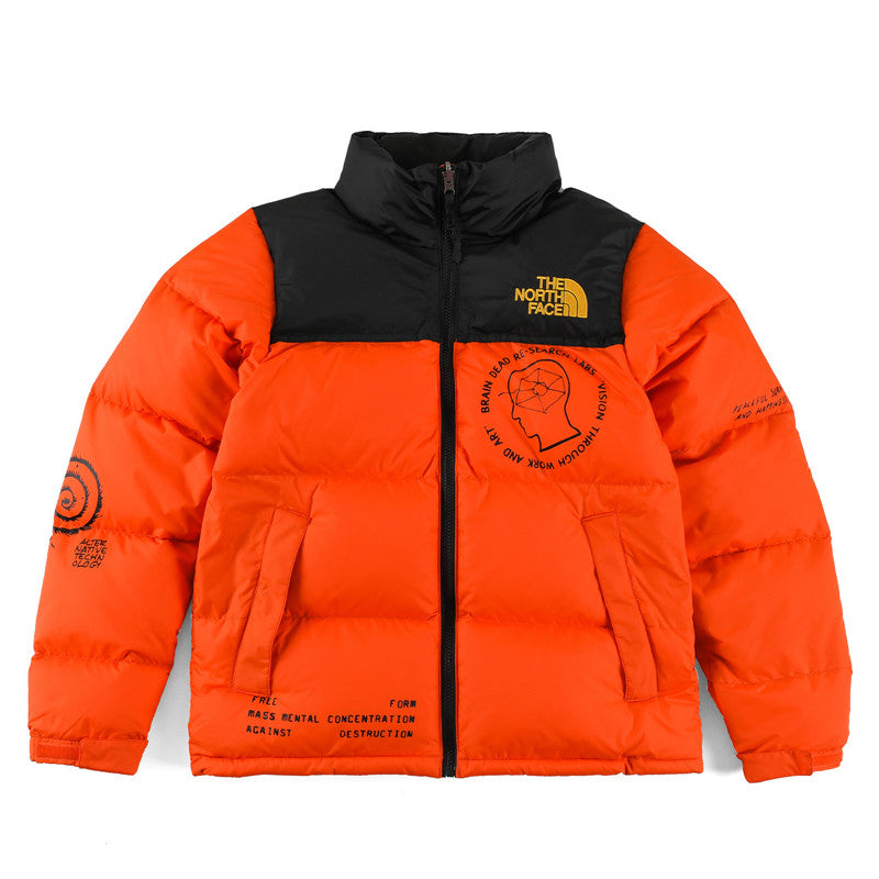The North Face x Brain Dead Printed Puffer Jacket | Orange Color Block | Women's & Men's Streetwear