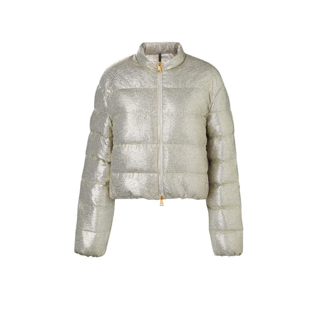 Moncler Women's Men's Shiny Stand Collar Cropped Down Jacket - Silver