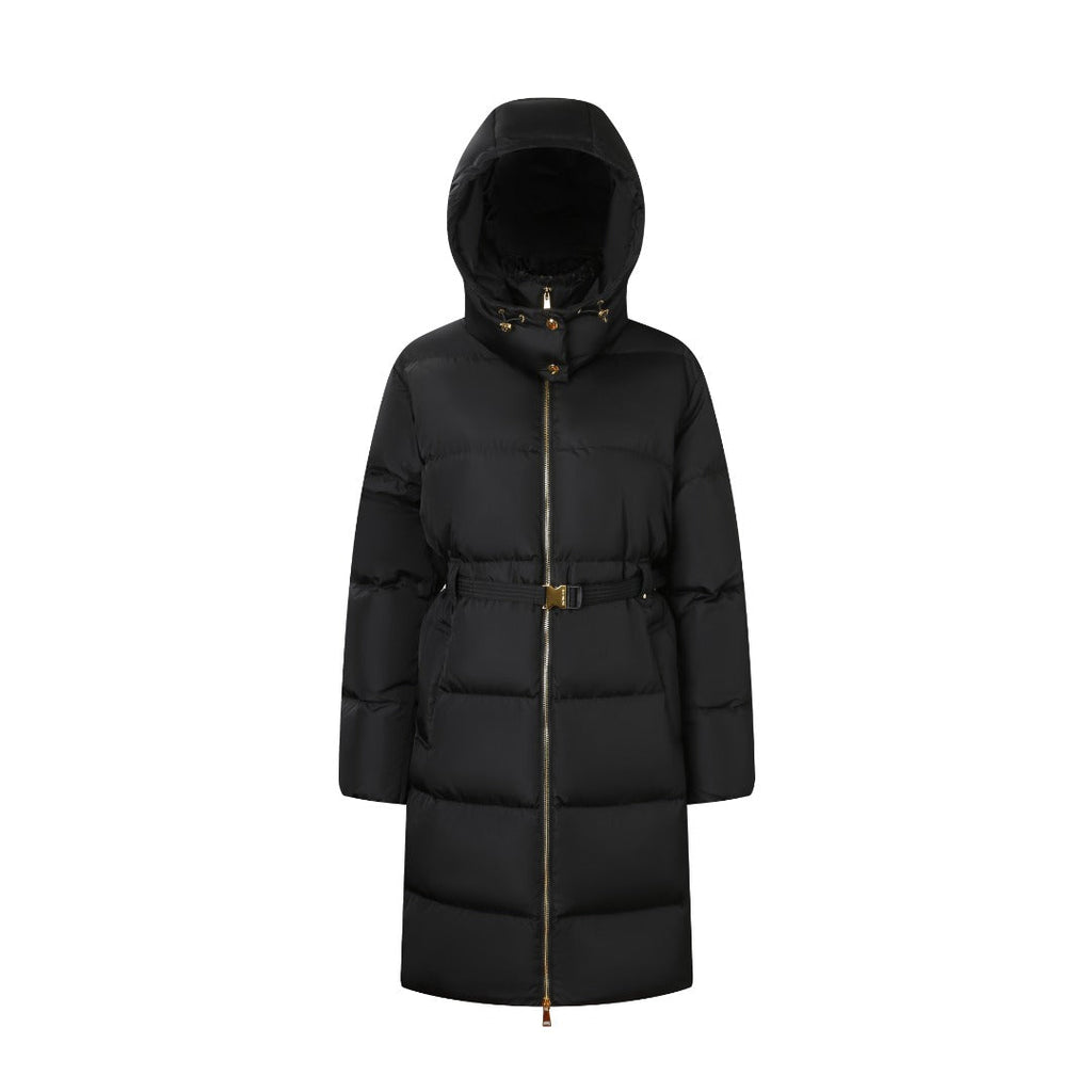 Moncler Women's Men's Belted Hooded Long Down Coat - Black
