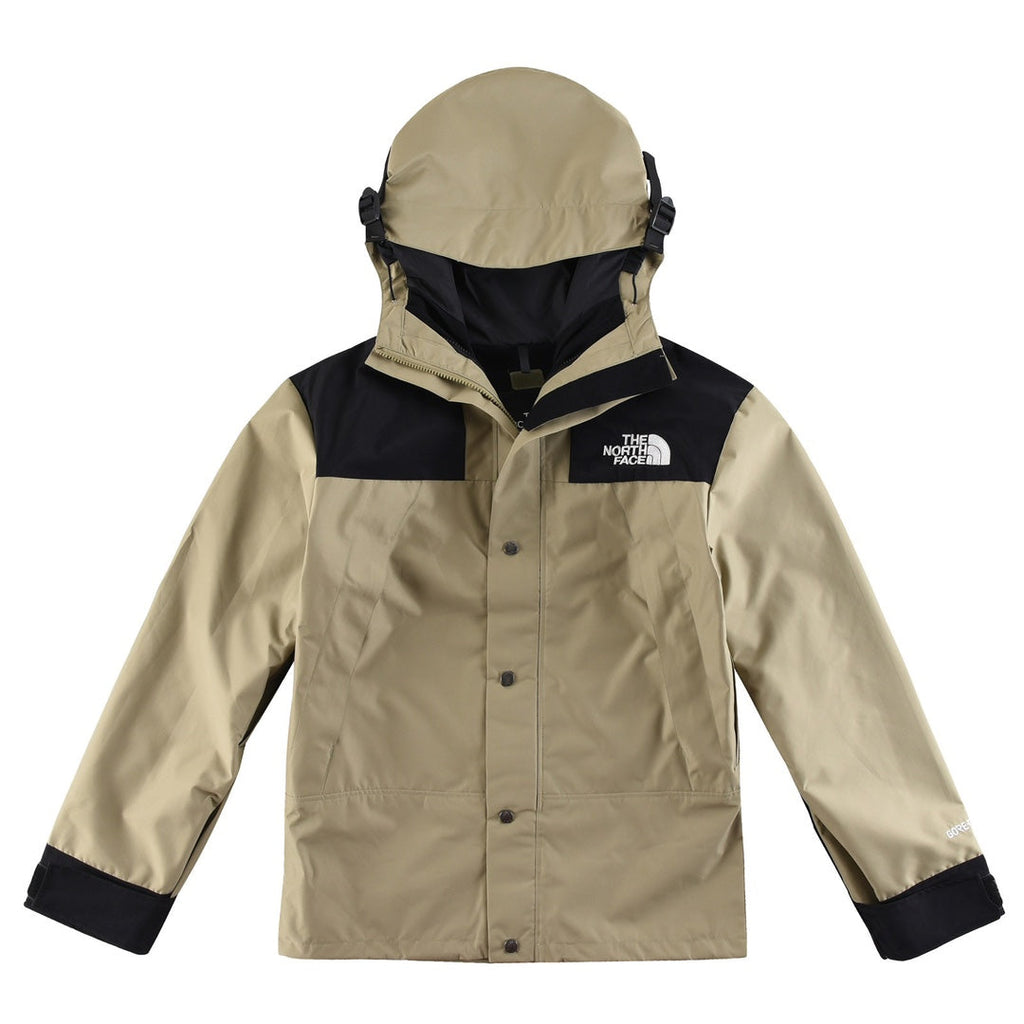 The North Face Women's Men's GORE-TEX Hooded Mountain Jacket - Khaki & Black Color Block Waterproof Shell