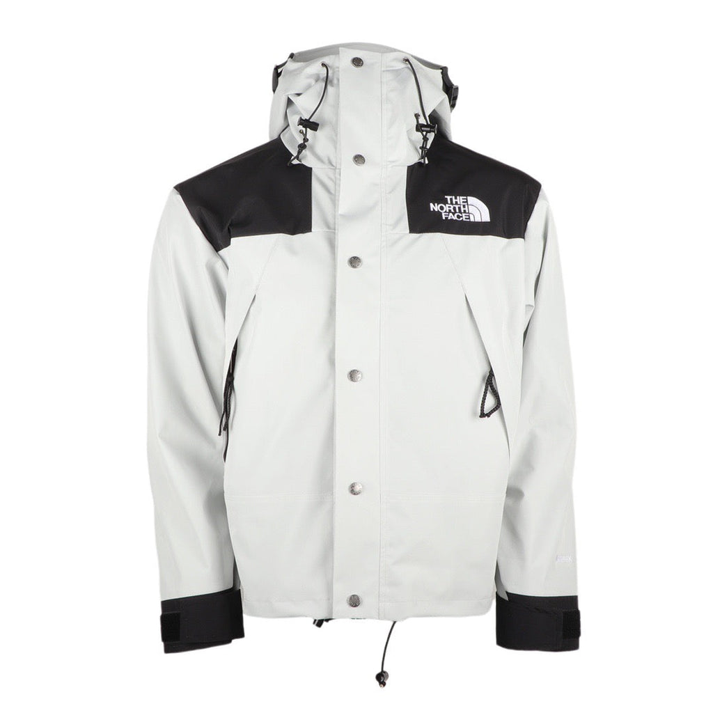 The North Face Women's Men's GORE-TEX Hooded Mountain Jacket - Light Gray & Black Color Block Waterproof Shell
