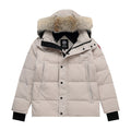 Canada Goose Women's Men's Mid-Length Hooded Down Jacket with Coyote Fur - Light Beige
