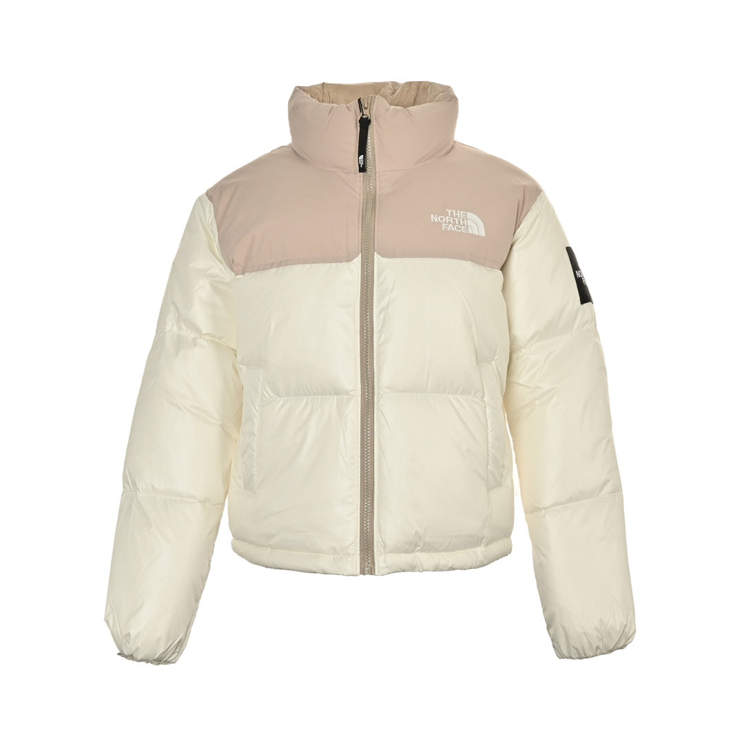 The North Face Women's Cropped Puffer Jacket Cream Beige Color Block