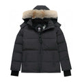 Canada Goose Women's Men's Short Hooded Down Jacket with Coyote Fur - Charcoal Grey