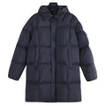 Moncler Women's Men's Mid-Length Hooded Down Coat - Navy Blue