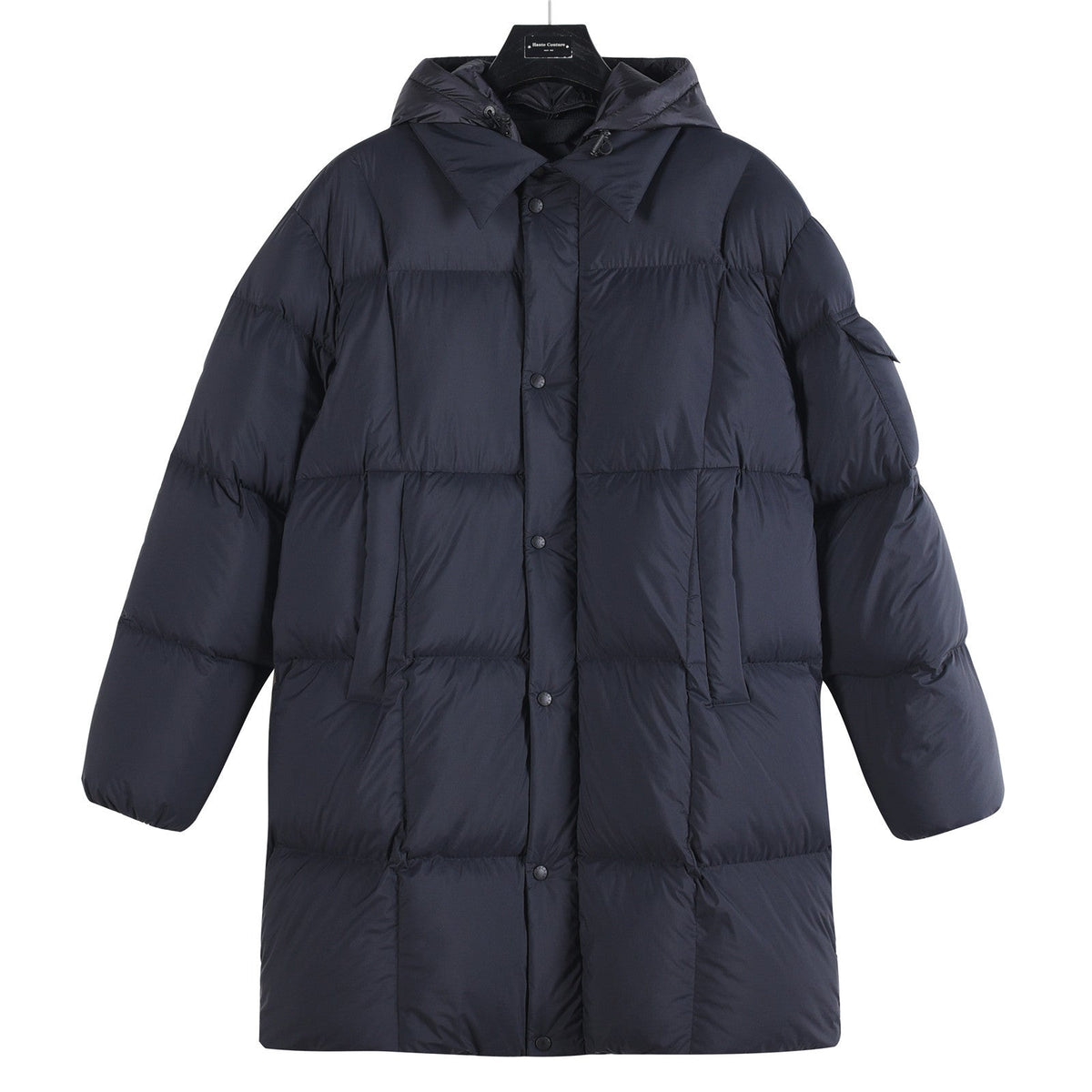 Moncler Women's Men's Mid-Length Hooded Down Coat - Navy Blue