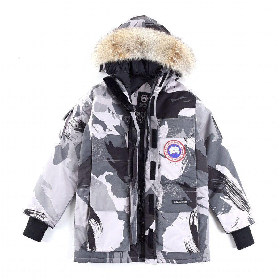 Canada Goose Women's Men's Coyote Fur Down Parka Jacket - Grey Camo