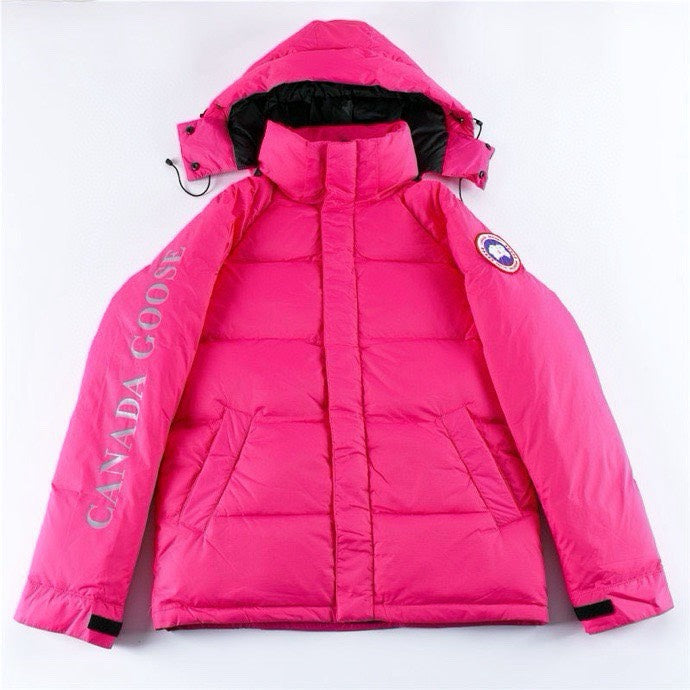 Canada Goose Women's Men's Short Hooded Down Jacket - Hot Pink
