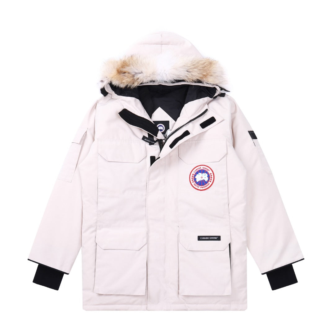 Canada Goose Women's Men's Down Parka Jacket with Coyote Fur - Cream White