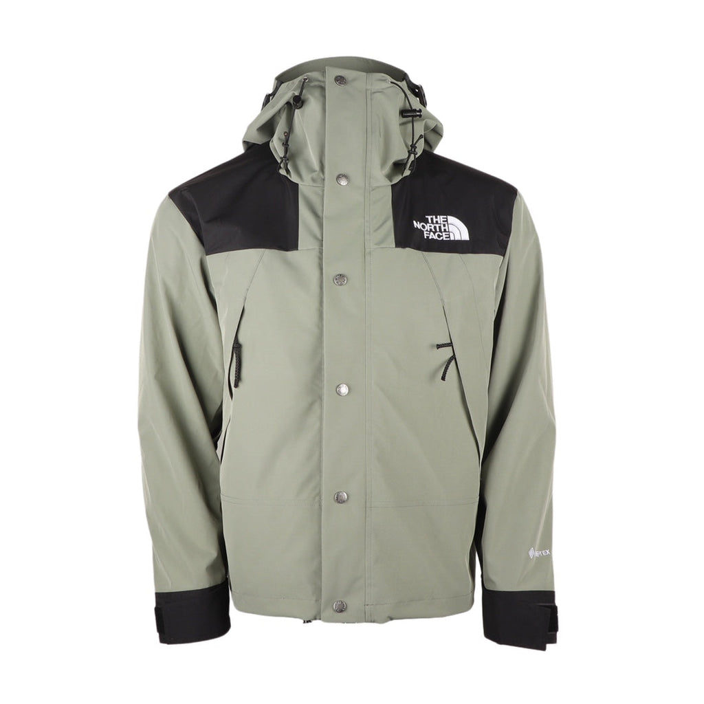 The North Face Women's Men's GORE-TEX Hooded Mountain Jacket - Sage Green & Black Color Block Waterproof Shell