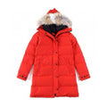 Canada Goose Women's Men's Long Hooded Down Jacket with Coyote Fur - Red
