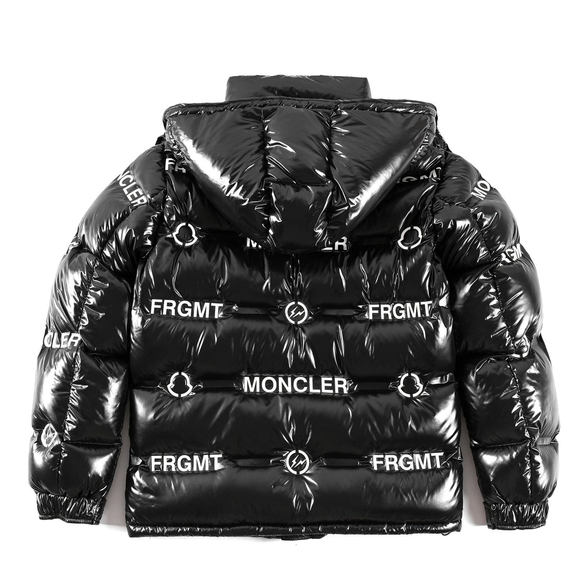 Moncler x Fragment Women's Men's Shiny Hooded Down Jacket - Black