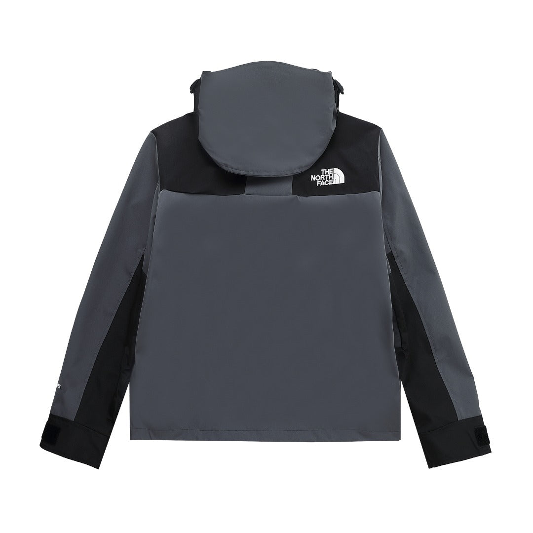 The North Face Women's Men's GORE-TEX Hooded Mountain Jacket - Gray & Black Color Block Waterproof Shell