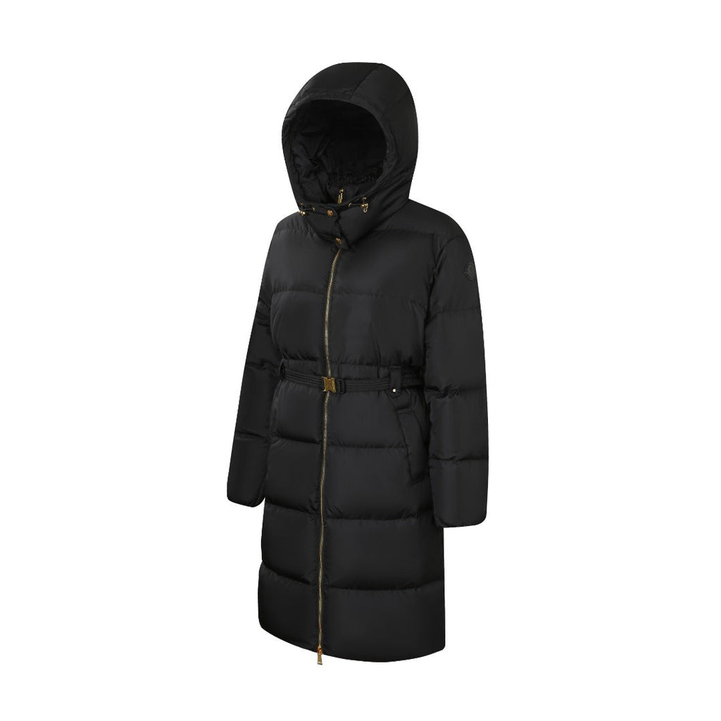 Moncler Women's Men's Belted Hooded Long Down Coat - Black